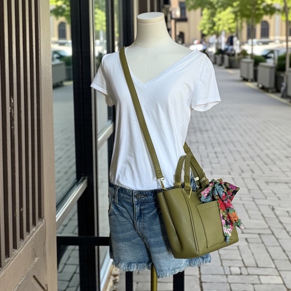 NWT Steve Madden Olive Faux Leather Satchel Mini Tote Crossbody with Scarf! NEW! - Picture 16 of 16
